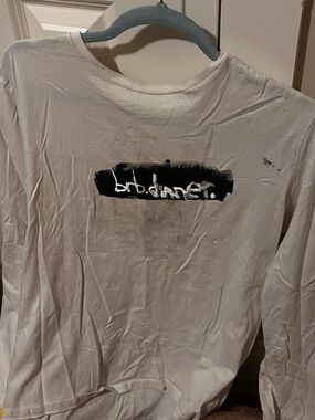 Hand Crafted White Long Sleeve Tee with Black Brush Graphic